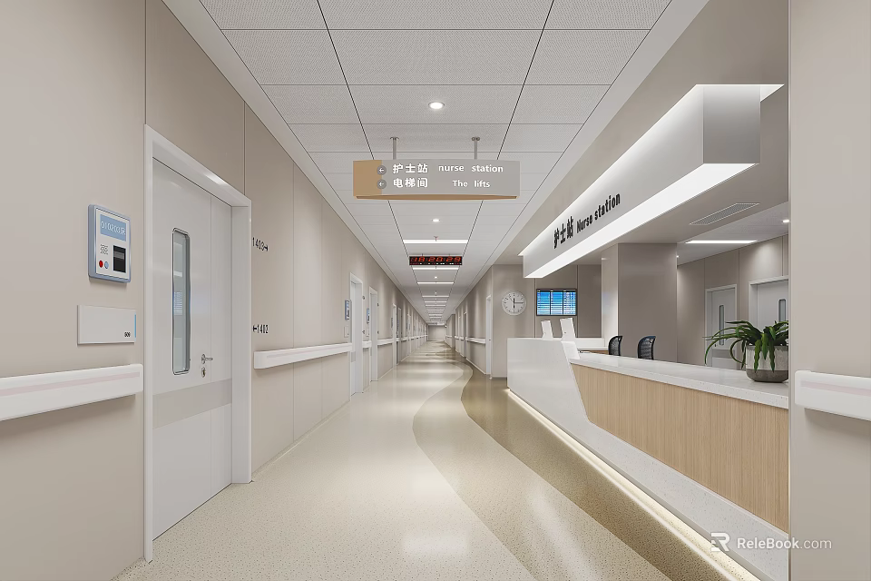 Modern Hospital Outpatient Clinic Corridor And Reception 3d model 
