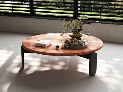 Modern Round Solid Wood Coffee Table With Black Sturdy Legs For Bright Minimalist Living Room 3d model
