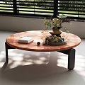 Modern Round Solid Wood Coffee Table With Black Sturdy Legs For Bright Minimalist Living Room