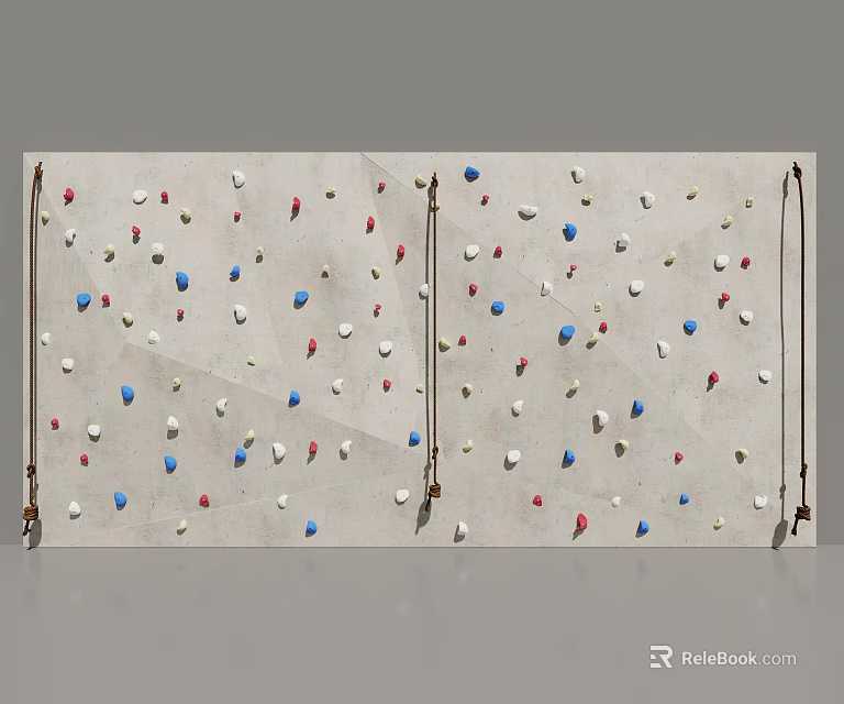 Indoor Climbing Wall Sports Equipment with Colorful Holds and Safety Ropes for Training 3d model 