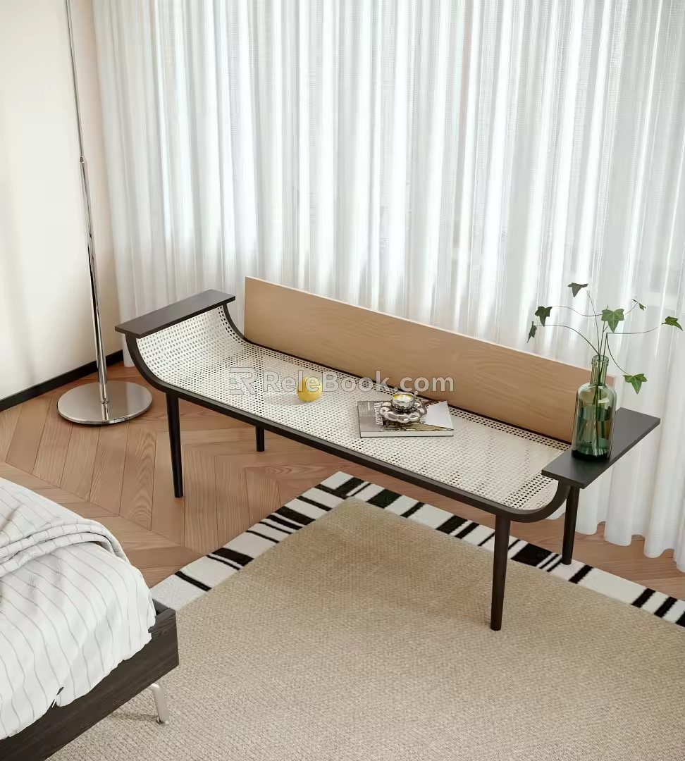 Modern-Ji Rattan Bed End Stool Shoe Changing Stool Bench Book Decoration Combination 3d model