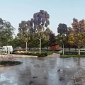 Beautifully Designed Park Landscape with Lush Trees Curved Lawns and Decorative Water Features