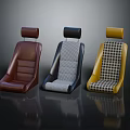 Three Single Seater Sofas with Brown Leather Gray and Yellow Patterned Fabric Upholstery 3d model