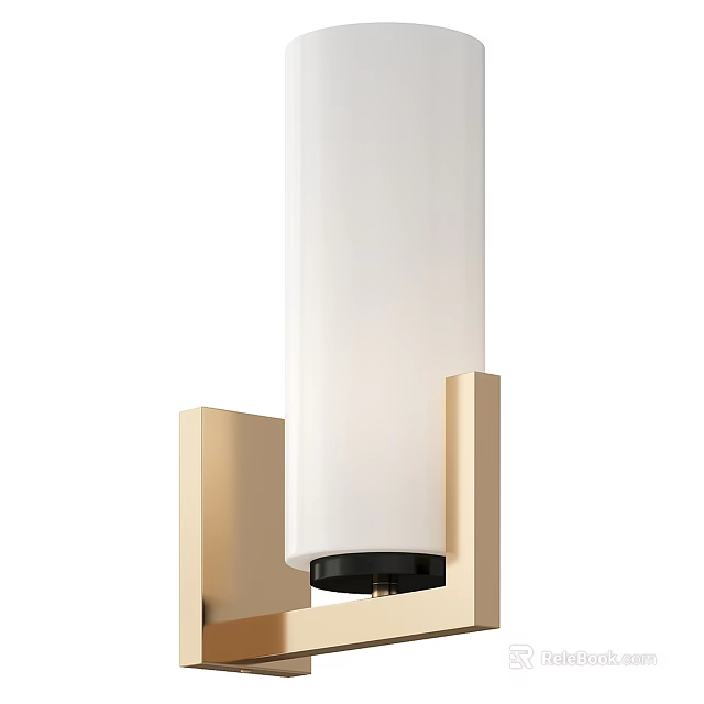 Modern Minimalist Wall Light With Brass Frame And White Cylindrical Shade 3d model