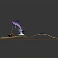 Magical Open Book Featuring Blue Water Small Boat Dolphin and Fish on Pages