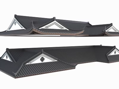 Traditional Ancient Architecture Roof Design With Black Tiles Curved Eaves And Wooden Elements 3d model