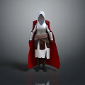 Medieval Warrior Costume Featuring Silver Armor Red Cape And White Hood