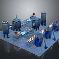 Industrial Production System Layout With Large Tanks Conveyor Belts And Pipes