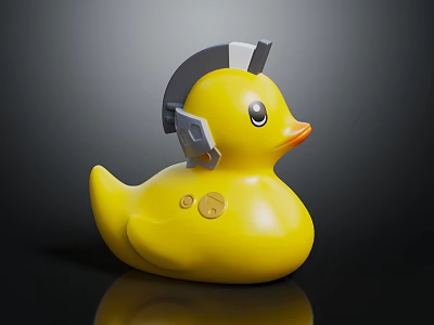 Yellow Mechanical Decorative Duck Furniture Ornament With Gray Helmet And Buttons 3d model