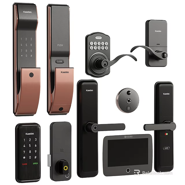 Modern Door Handles With Smart Lock Digital Keypad Black Copper Finish And Mechanical Lever Designs 3d model 