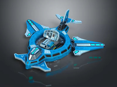 Futuristic Blue Sci Fi Spaceship With Transparent Cockpit And Multi Wing Design 3d model