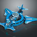 Futuristic Blue Sci Fi Spaceship With Transparent Cockpit And Multi Wing Design 3d model