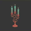 Golden Candelabra With Three Lit Candles And Spiral Decorative Base