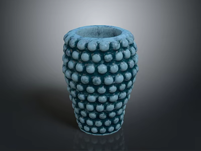 Intricate Blue and White Sculpture Carving Vase with Circular Raised Patterns 3d model