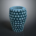 Intricate Blue and White Sculpture Carving Vase with Circular Raised Patterns