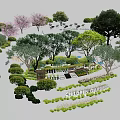 Arbor Trees In Garden Landscape Design With Various Shrubs Pathways And Seats