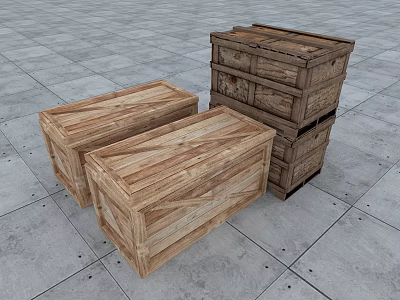 Rustic Wooden Crates Stacked On Stone Floor With Natural Wood And Stone Material 3d model