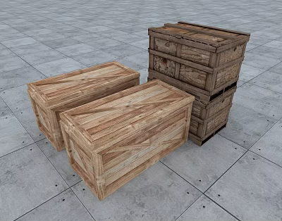Rustic Wooden Crates Stacked On Stone Floor With Natural Wood And Stone Material 3d model