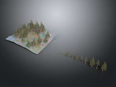 3D Terrain Model With Trees Colored Textured Ground And Smaller Tree Models 3d model