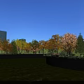 Scenic Autumn Landscape With Colorful Trees Lake Reflection And Distant City Buildings