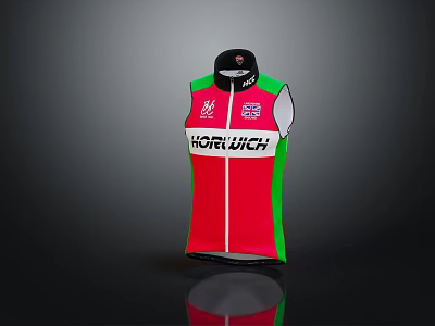 HORELIGH Red Green Sleeveless Vest With Black Collar And Zipper Design 3d model