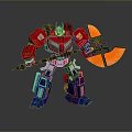 Red Blue Game Movie Character Robot Holding Orange Blade Weapon Standing