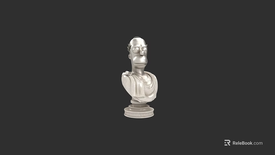 Silver Simpsons Character Bust Statue with Pedestal Base against Black Background 3d model 
