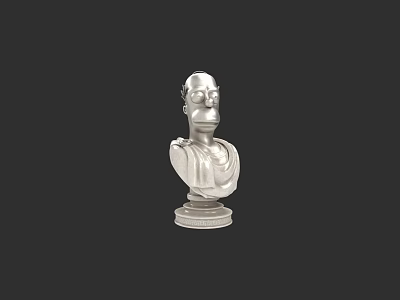 Silver Simpsons Character Bust Statue with Pedestal Base against Black Background 3d model