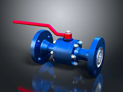 Blue Ball Valve Hardware Tool With Red Handle For Industrial Applications 3d model