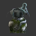 Decorative Garden Ornament Dragon Shaped Fountain With Bowl Shaped Basin And Moss Covered Stone Base