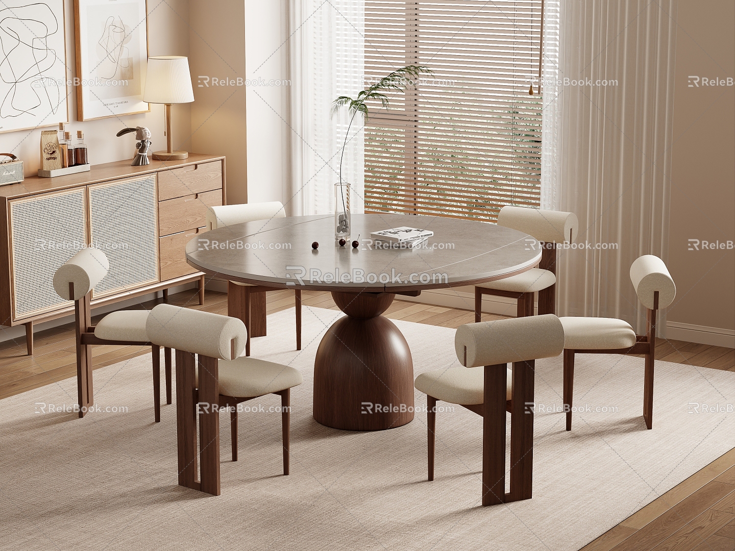 Log Style Dining Table and Chair Combination Dining Table and Chair 3d model