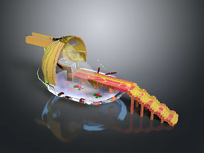 Futuristic Architectural Model Featuring Curved Structure Bridge Platform And Colorful Elements 3d model