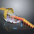Futuristic Architectural Model Featuring Curved Structure Bridge Platform And Colorful Elements