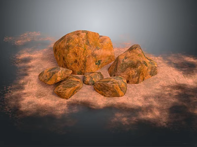 Multiple Natural Orange Textured Stone Materials Placed On Earthy Sandy Ground 3d model