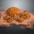 Multiple Natural Orange Textured Stone Materials Placed On Earthy Sandy Ground