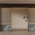 Modern Sliding Door With Metal Mesh Frame And Marble Base Design 3d model