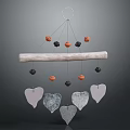 Decorative Hanging Ornament With Wooden Stick Orange Black Beads And Gray White Heart Shaped Pendants