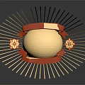 Decorative Scene Component With Radiating Lines Red Ribbon Beige Sphere And Floral Decorations