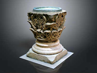 Intricately Carved Stone Decorative Pedestal With Ornate Patterns And Circular Top 3d model