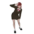 Anime Style Girl In School Uniform With Red Hair And Bow Tie