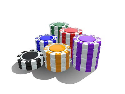 Multiple Stacks of Colorful Poker Chips in Various Colors with White Edges 3d model