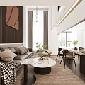 Duplex Living Room Interior Design With Modern Sofa Marble Coffee Table Dining Area And Plants