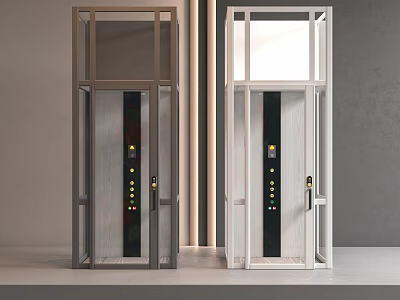 Modern Elevator Exterior With Glass Frame Gray And White Color And Control Panel Buttons 3d model