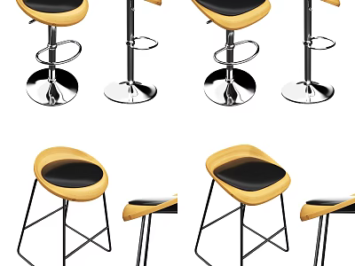 Modern Bar Stools With Yellow Black Seats Metal Frame And Footrest Design 3d model