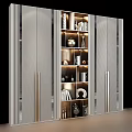 Modern Bookcase With Glass Doors And Metal Frame Displaying Decorative Items And Books