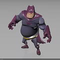 Muscular Purple Bat Themed Character With Mask Cape And Yellow Belt In