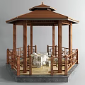 New Chinese Style Pavilion Outdoor Small Building Stone Tables and Chairs 3d model