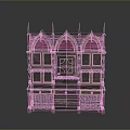 Gothic Style Display Cabinet With Purple Gold Accents Intricate Carvings Spires Shelves And Drawers