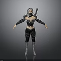 Fierce Woman With Silver Gray Hair Mask Spiked Arm Guards And Sword On Back