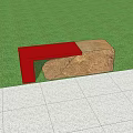 Red And Natural Stone Outdoor Bench In Garden With Green Plants And Grass